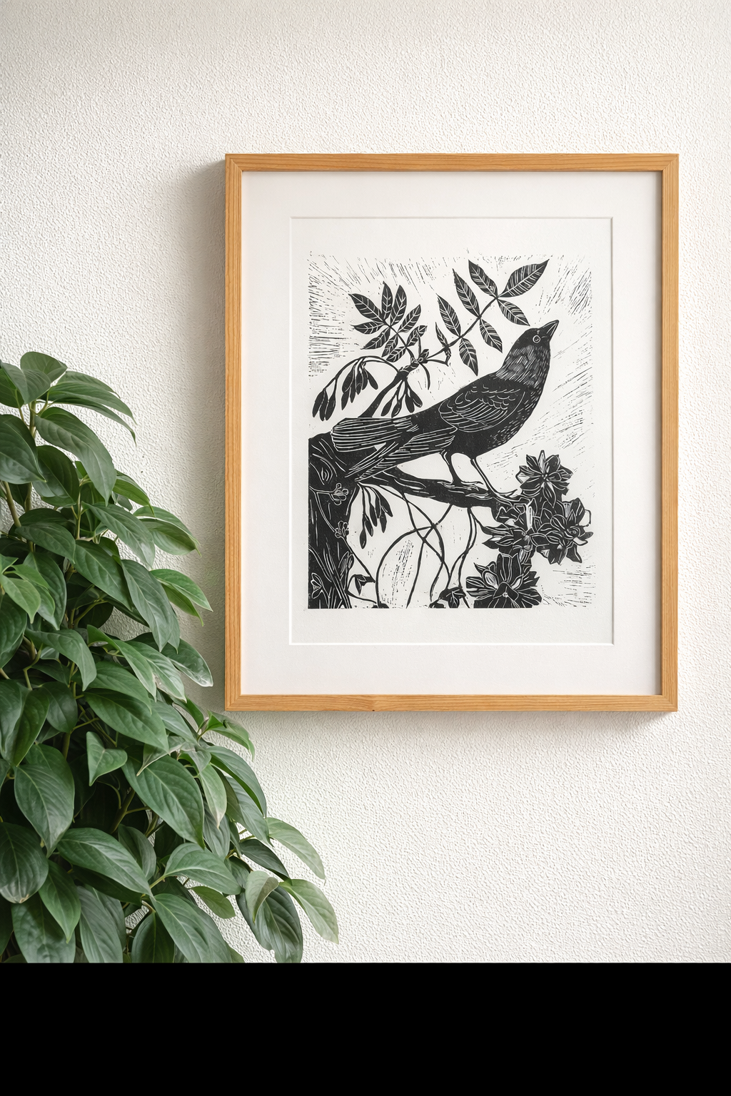 Bird Linocut Print - "The Rapture". A3