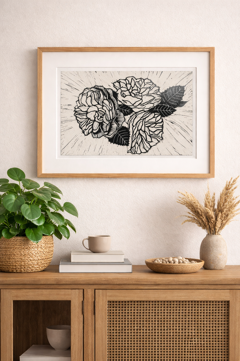 Floral Linocut Print – “Camellia Trio”
A4
